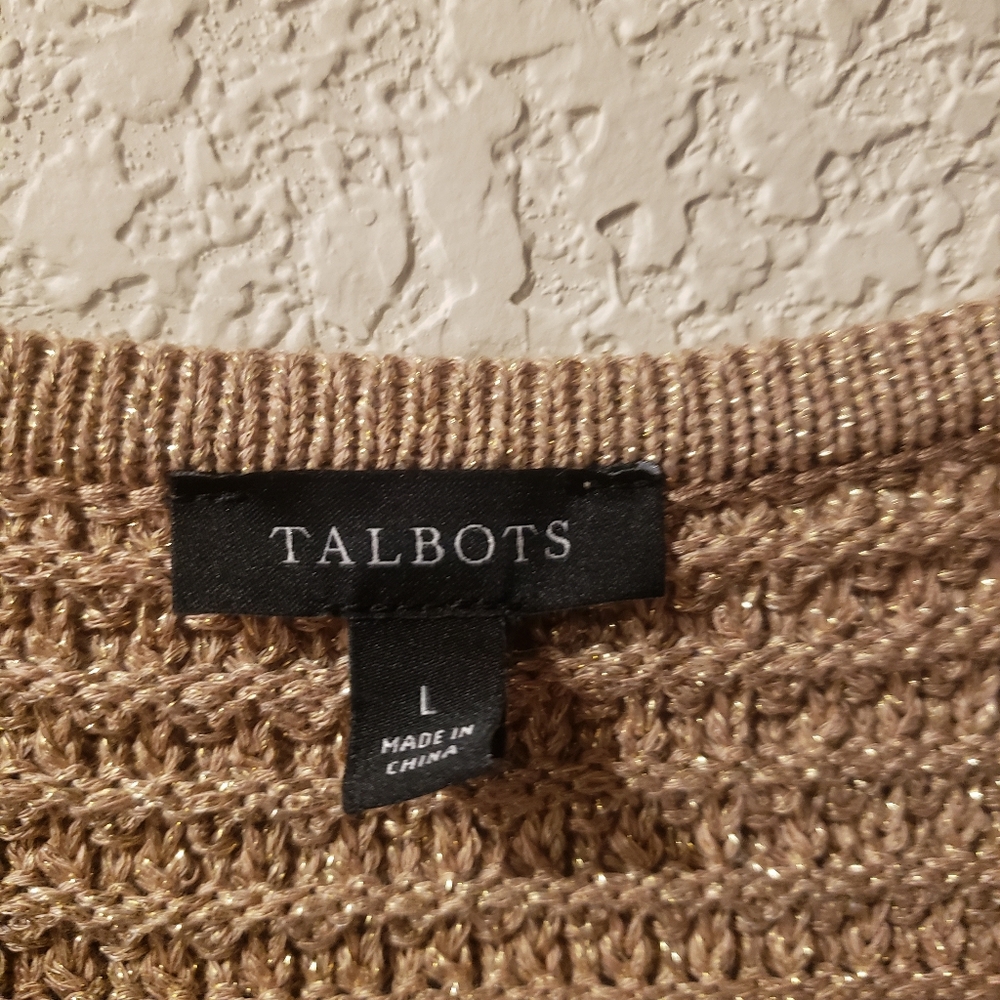 Talbots Tan Crochet Knit Cardigan with Gold Buttons - Picture 5 of 5
